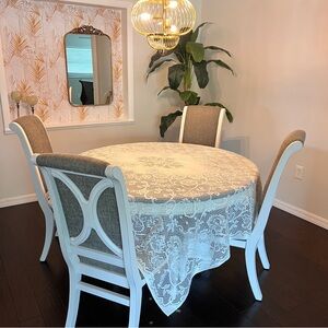 Antique vintage ivory floral lace 72” x 84” rectangular tablecloth